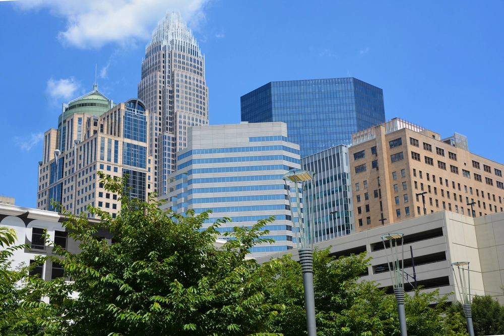close up of charlotte nc city skyline